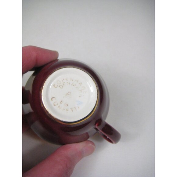 Royal Copenhagen Burgundy Red Gold Vintage Confetti Demitasse Set Denmark 1950s - Picture 12 of 16